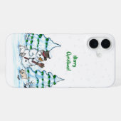 メリークリスマス！猫と子犬のいる雪だるま iPhoneケース (裏面横)