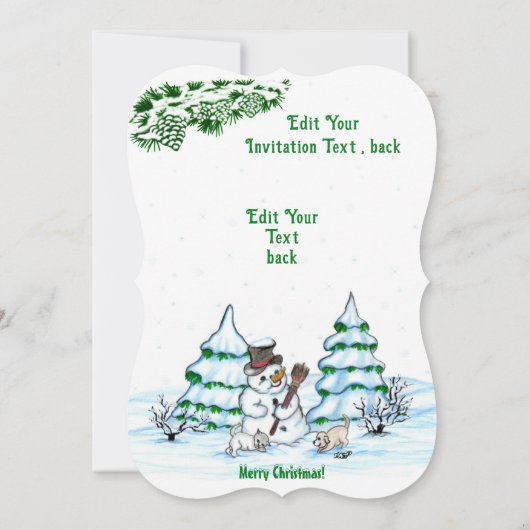 メリークリスマス!猫と子犬のインヴィータとの雪だるま 招待状 (裏面)