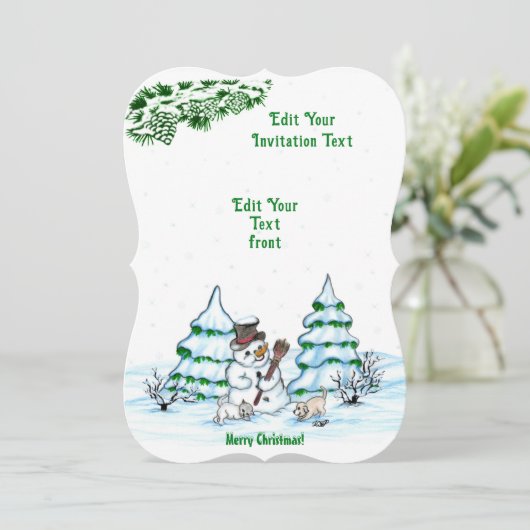 メリークリスマス!猫と子犬のインヴィータとの雪だるま 招待状 (スタンド正面)