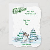 メリークリスマス！猫と子犬の雪だるまが誘う 招待状 (正面)