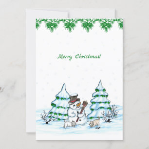 メリークリスマス! 猫と子犬の雪だるま 招待状
