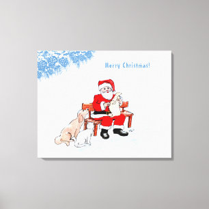 メリークリスマス – 猫と犬とサンタクロース キャンバスプリント