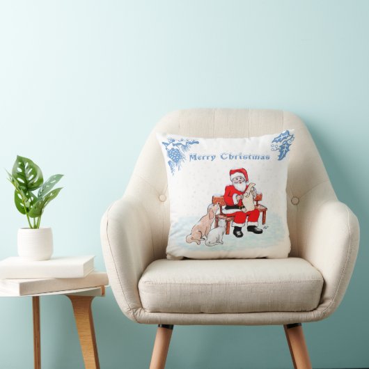 メリークリスマス – 猫と犬とサンタクロース クッション (椅子)