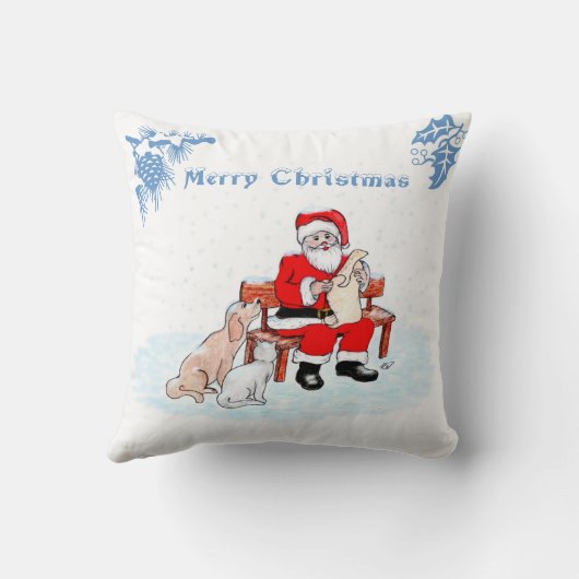 メリークリスマス – 猫と犬とサンタクロース クッション (裏面)