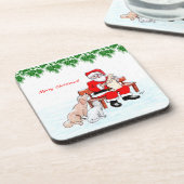 メリークリスマス – 猫と犬とサンタクロース コースター (左側)
