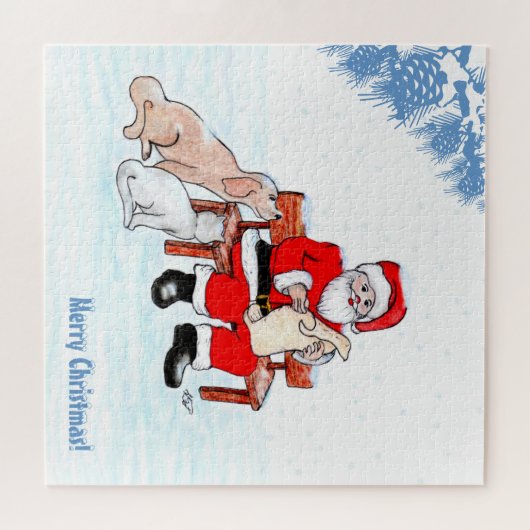 メリークリスマス – 猫と犬とサンタクロース ジグソーパズル (横)