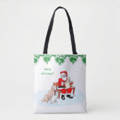 メリークリスマス – 猫と犬とサンタクロース トートバッグ (正面)