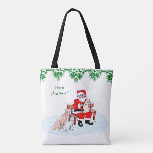 メリークリスマス – 猫と犬とサンタクロース トートバッグ (裏面)