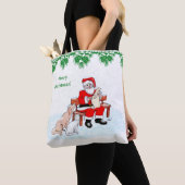 メリークリスマス – 猫と犬とサンタクロース トートバッグ (クローズアップ)