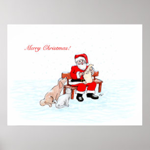 メリークリスマス – 猫と犬とサンタクロース ポスター