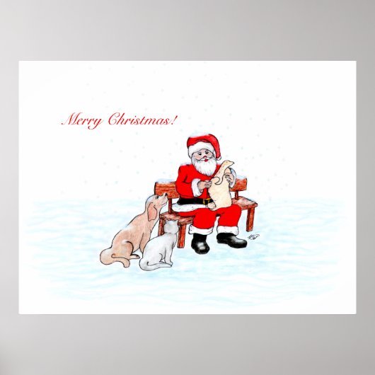 メリークリスマス – 猫と犬とサンタクロース ポスター (正面)