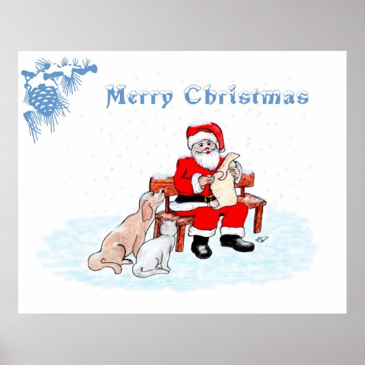 メリークリスマス - 猫と犬とサンタクロース ポスター (正面)