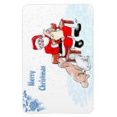 メリークリスマス – 猫と犬とサンタクロース マグネット (縦)