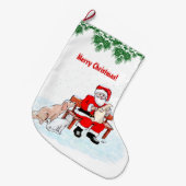 メリークリスマス – 猫と犬とサンタクロース ラージクリスマスストッキング (正面 (吊り時))