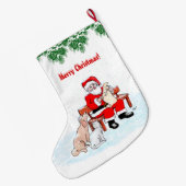 メリークリスマス – 猫と犬とサンタクロース ラージクリスマスストッキング (裏面 (吊り時))