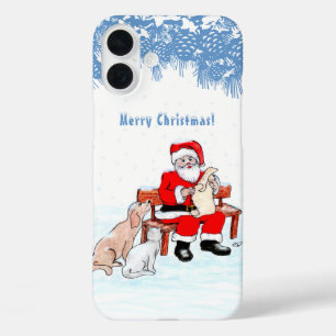 メリークリスマス – 猫と犬とサンタクロース iPhone 16 PLUSケース