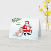 メリークリスマス！ 猫と犬のサンタクロース カード (黄色い花)