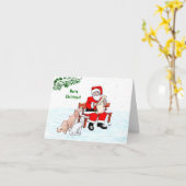 メリークリスマス！ 猫と犬のサンタクロース カード (黄色い花)