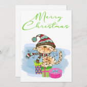メリークリスマス 猫のイラスト ホリデー カード (正面/裏面)