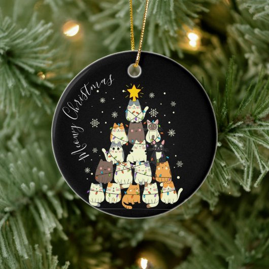 メリークリスマス 猫のツリー セラミックオーナメント (ツリー)