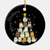 メリークリスマス 猫のツリー セラミックオーナメント (正面)