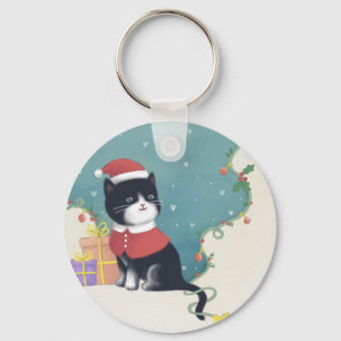 メリークリスマス:猫イラストレーションアート キーホルダー