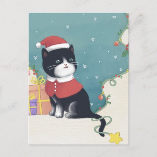 メリークリスマス：猫イラストレーションアート ポストカード (正面)