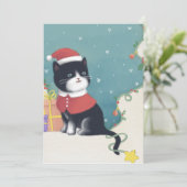 メリークリスマス：猫イラストレーションアート 招待状 (スタンド正面)