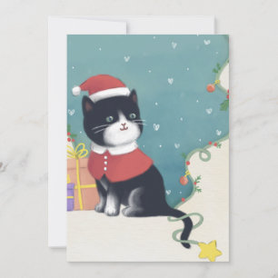 メリークリスマス：猫イラストレーションアート 招待状