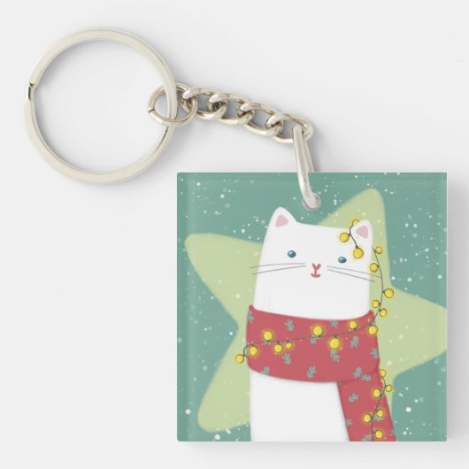 メリークリスマス:猫イラストレーション キーホルダー (正面)