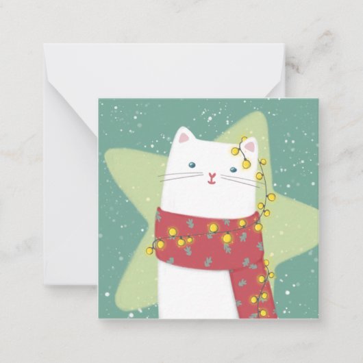 メリークリスマス：猫イラストレーション ノートカード (正面)