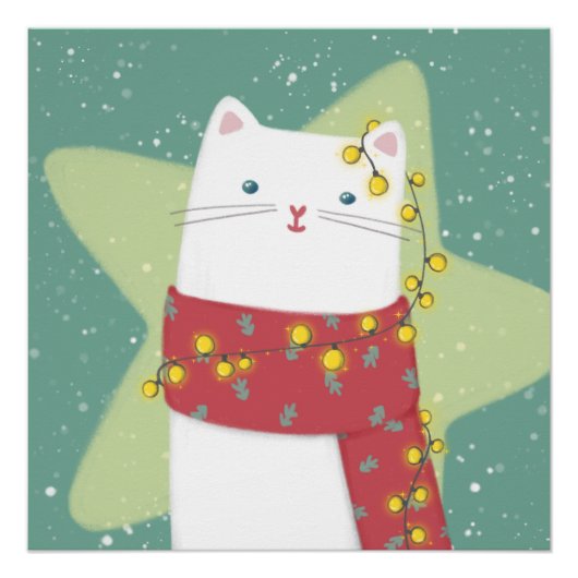 メリークリスマス：猫イラストレーション ポスター (正面)