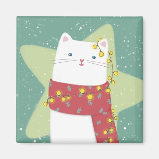 メリークリスマス:猫イラストレーション マグネット (正面)