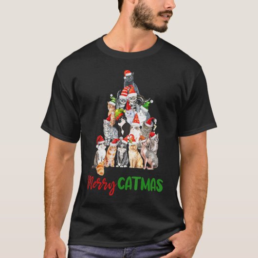 メリークリスマス 猫用ツリー Tシャツ (正面)
