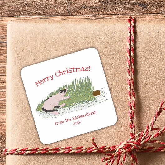 メリークリスマス！猫 vs クリスマスツリー ホリデー スクエアシール