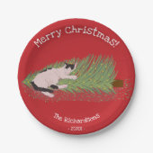 メリークリスマス!猫vsクリスマスツリー休日 ペーパープレート (正面)