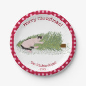メリークリスマス!猫vs木の赤ギンガム ペーパープレート (正面)