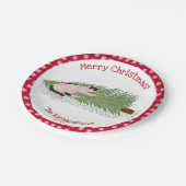 メリークリスマス!猫vs木の赤ギンガム ペーパープレート (アングル)