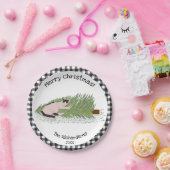 メリークリスマス!猫vs木の黒と白のギンガム ペーパープレート (パーティー)