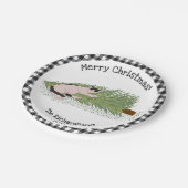 メリークリスマス!猫vs木の黒と白のギンガム ペーパープレート (アングル)