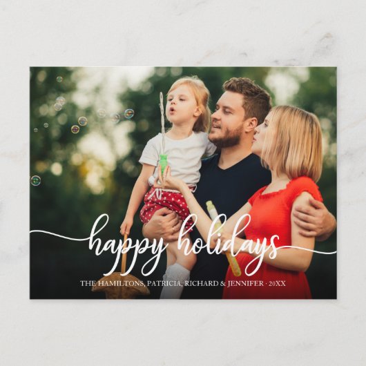 メリークリスマス 白いカリグラフィーの写真 クリスマスおめでとう ポストカード (正面)