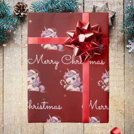 メリークリスマス 神秘的なクリムゾンクリスマスユニコーン ラッピングペーパー