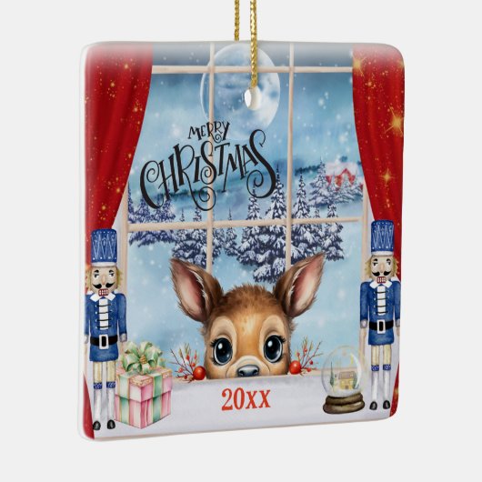 メリークリスマス – 窓から覗く子鹿 セラミックオーナメント (右)