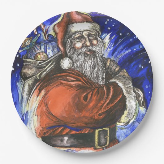 "メリークリスマス"、紙皿9" x 9" ペーパープレート (正面)