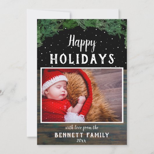 メリークリスマス　素朴な木のモダンなクリスマス写真 シーズンカード (正面)