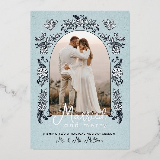 メリークリスマス 結婚しました ウェディングフォト アーチ 箔シーズンカード (正面)