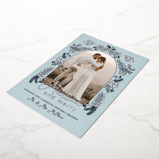 メリークリスマス 結婚しました ウェディングフォト アーチ 箔シーズンカード (回転した状態)