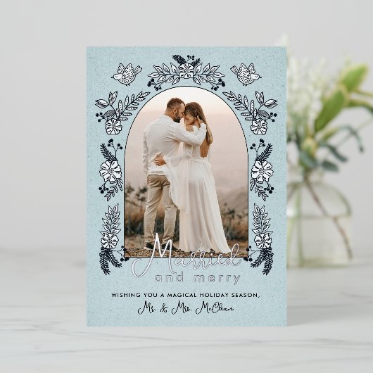 メリークリスマス 結婚しました ウェディングフォト アーチ 箔シーズンカード (立ち正面)