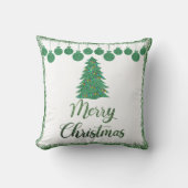 メリークリスマス – 緑のグリッターオーナメント クッション (正面)
