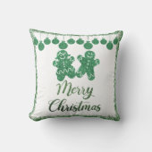 メリークリスマス – 緑のグリッターオーナメント クッション (正面)